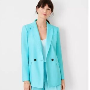 Ann Taylor Sz 14 Relaxed Double Breasted Long Blazer in Linen Blend Plus Summer